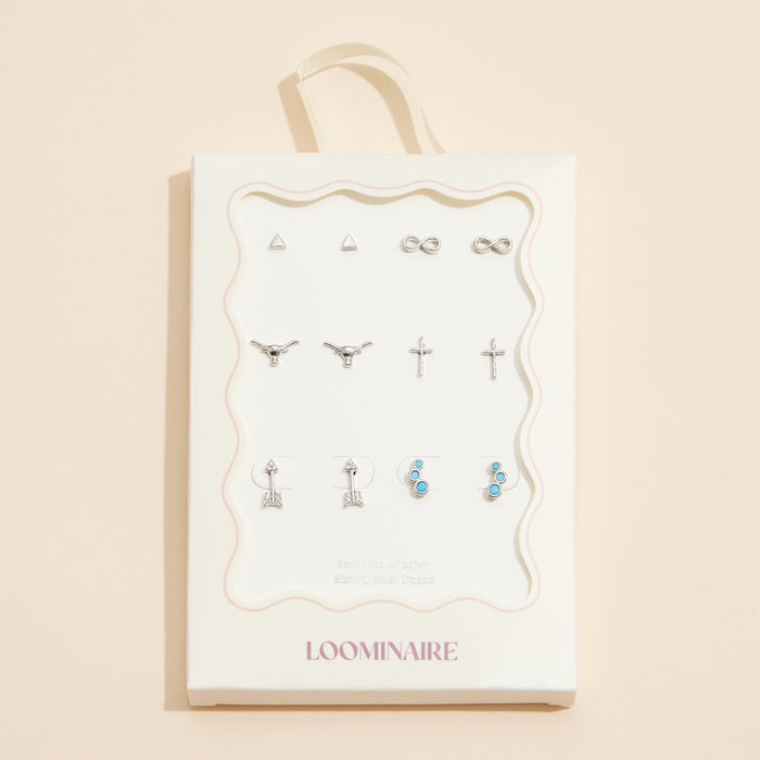 18K Gold-Dipped Stud Earrings with Crosses, Arrows, and Turquoise Accents