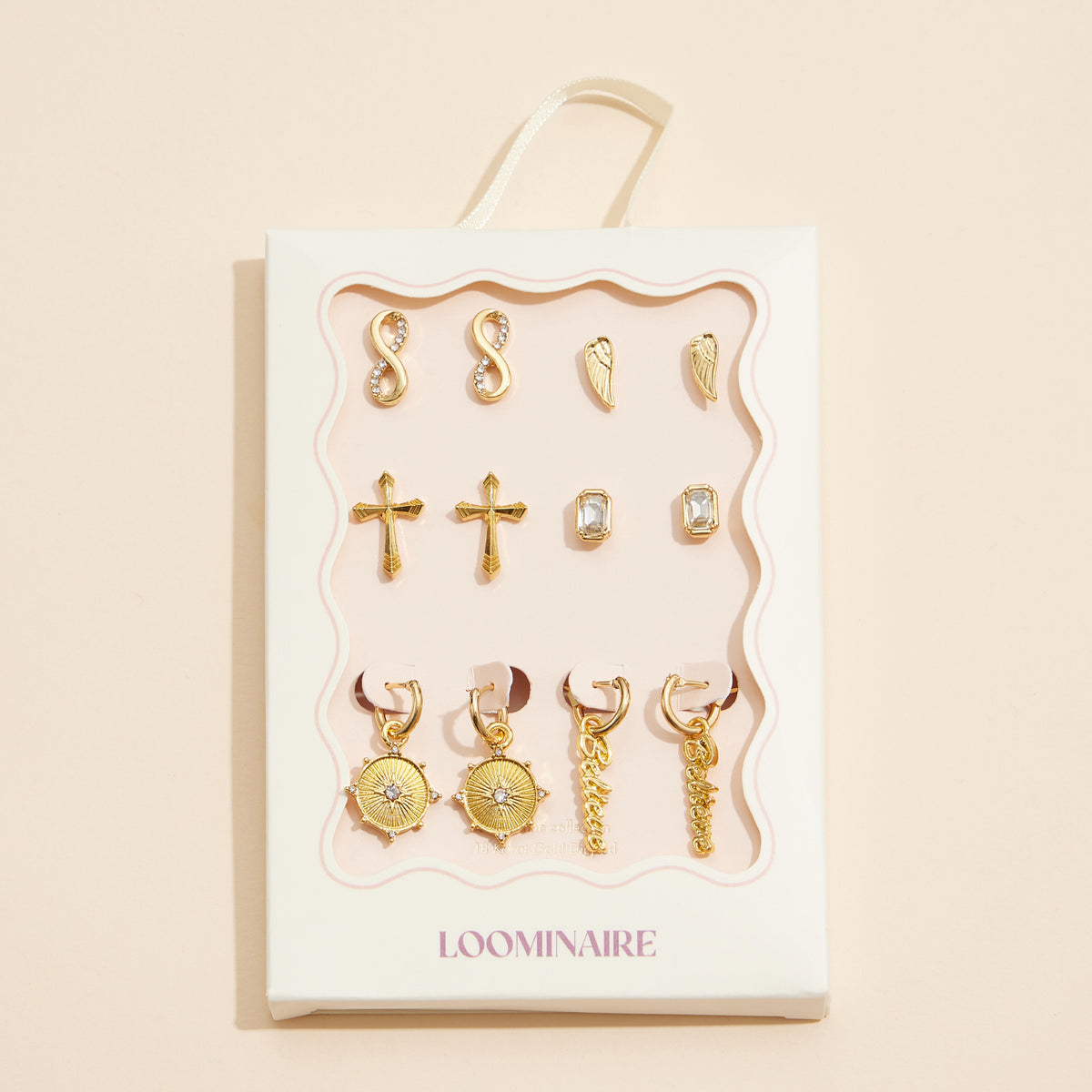 12-Piece Gold Earring Set – Cross, Wing, Infinity & Compass Jewelry Collection (18K Gold Dipped)