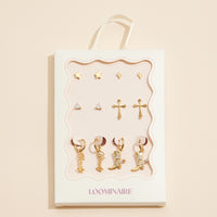 12-Piece Gold Earring Set – Star, Cactus, Cross & Western Charm Collection (18K Gold Dipped)