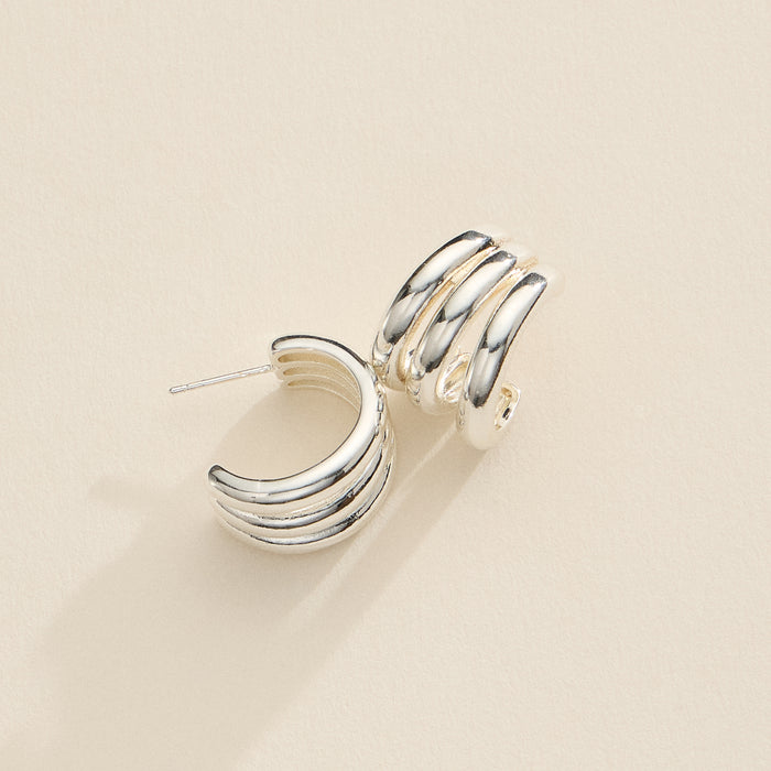 Chunky Triple-Ring Hoop Earrings – 18K Gold Dipped & Silver-Tone Bold Huggie Hoops