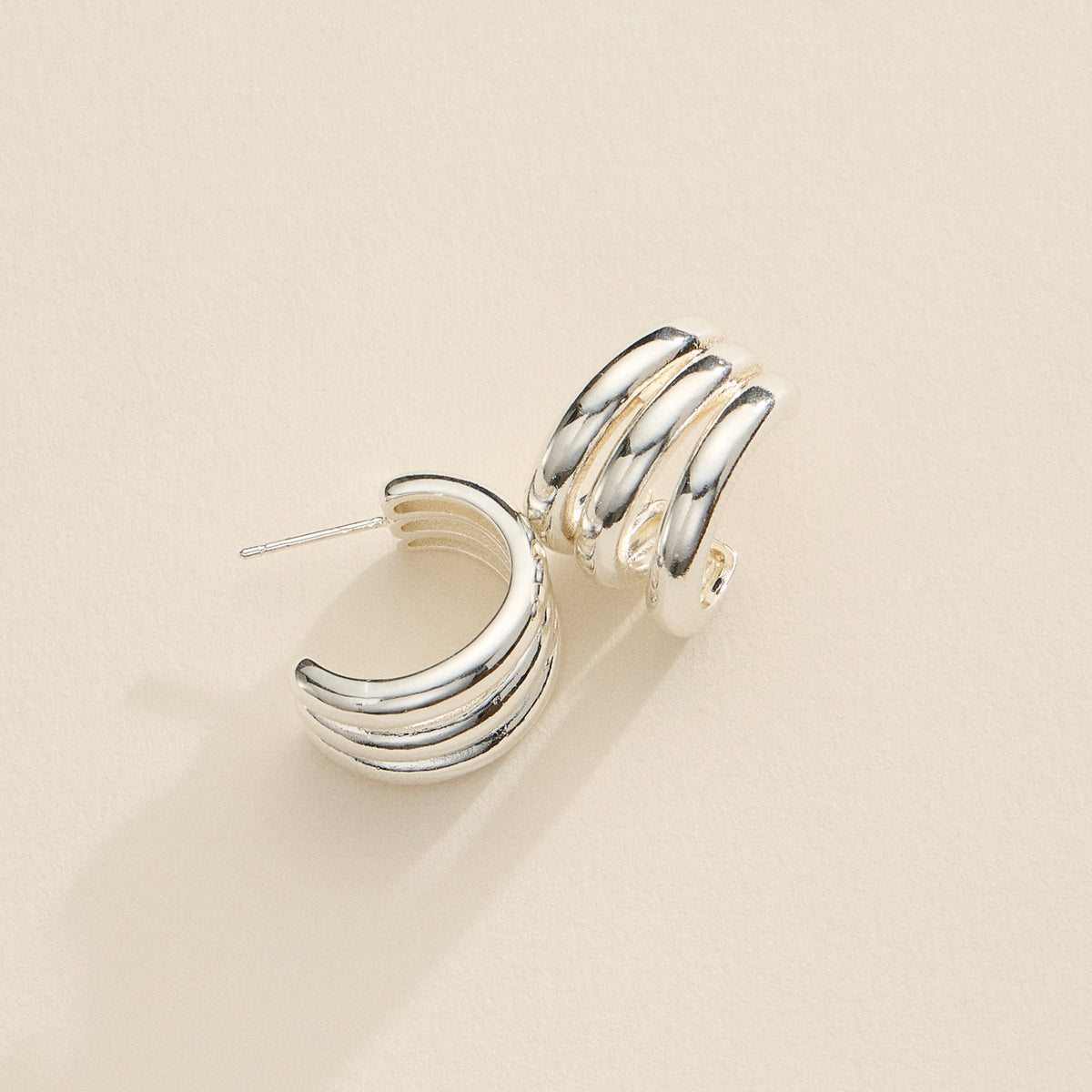 Small Chunky Triple-Ring Hoop Earrings – 18K Gold Dipped & Silver-Tone Bold Huggie Hoops