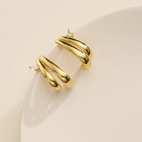 Gold-Dipped Double Band Hoop Earrings with CZ Stone – Modern Stacked Hoops-18K Gold Dipped