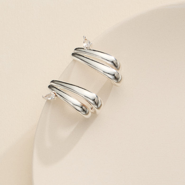 Gold-Dipped Double Band Hoop Earrings with CZ Stone – Modern Stacked Hoops-18K Gold Dipped