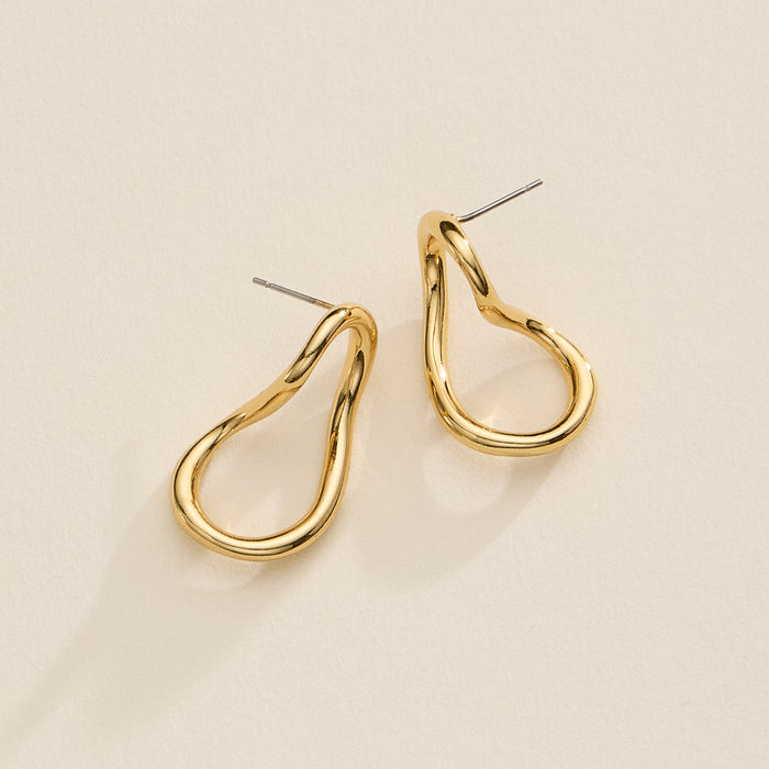 18K Gold-Dipped Fluid Teardrop Earrings – Sculptural Organic Hoops in Gold & Silver