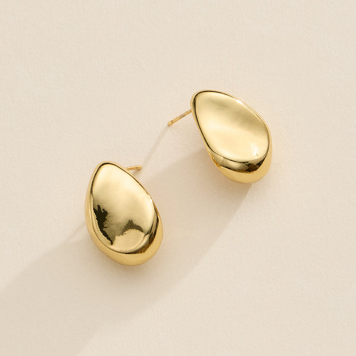 18K Gold-Dipped Organic Stud Earrings – Modern Sculptural Teardrop Earrings