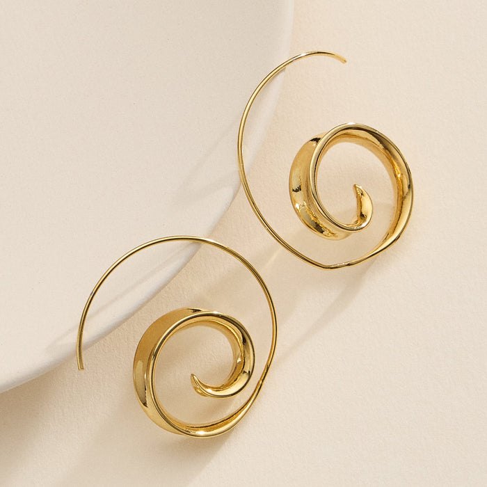 Spiral Swirl Hoop Earrings in Gold and Silver Modern Statement Jewelry