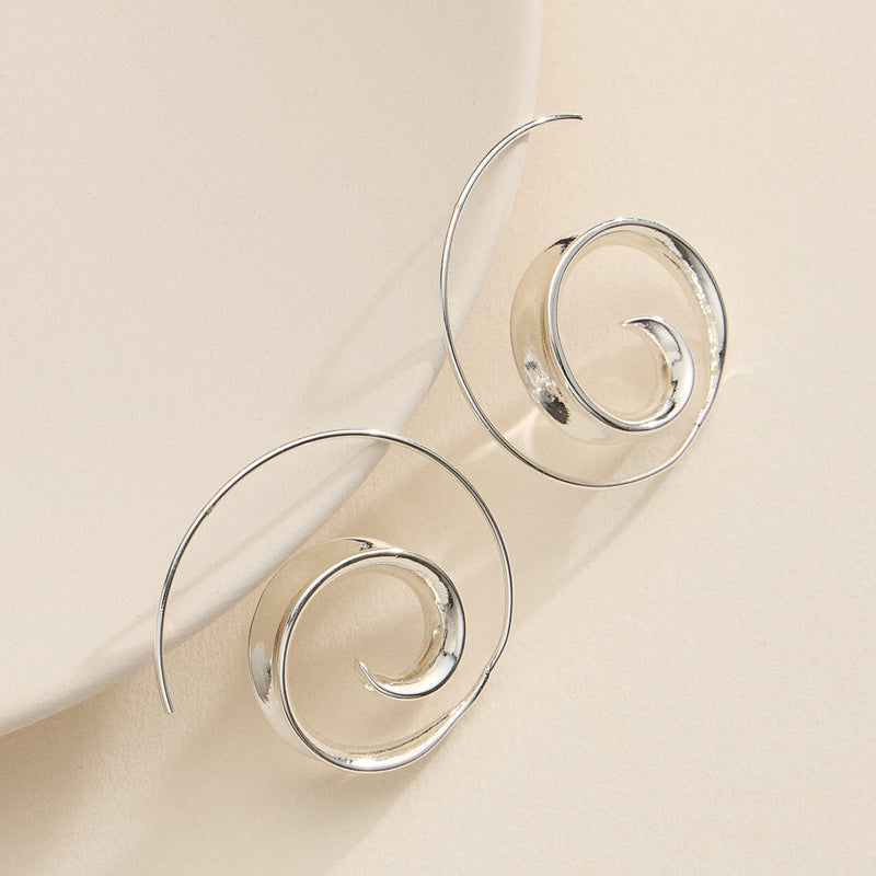 Spiral Swirl Hoop Earrings in Gold and Silver Modern Statement Jewelry