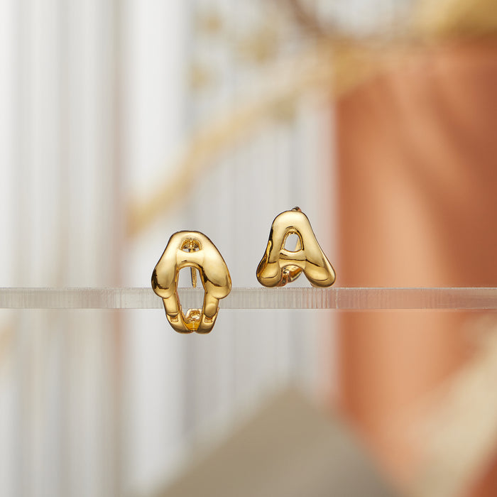 18K Bubble Initial Letter Chunky Earrings | Gold-Dipped Jewelry