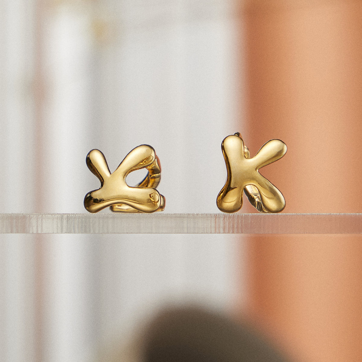 18K Bubble Initial Letter Chunky Earrings | Gold-Dipped Jewelry