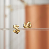 18K Gold-Dipped and Silver Bubble Letter Earrings – Trendy Chunky Initial Studs