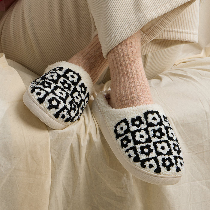 Sherpa Flower Color Block Home Slippers | Cozy Floral Slippers