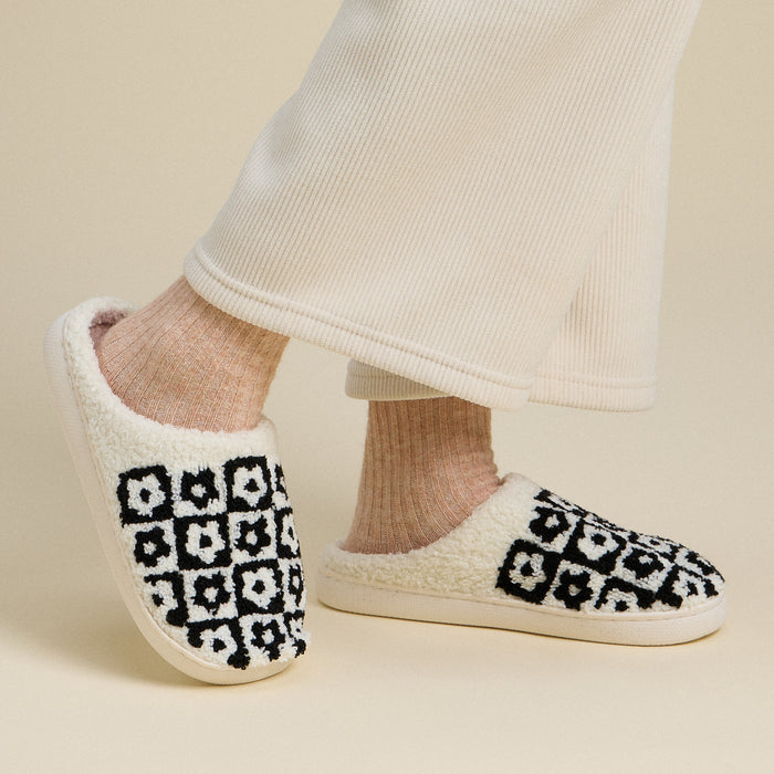 [Individual Size] Sherpa Flower Color Block Home Slippers | Cozy Floral Slippers