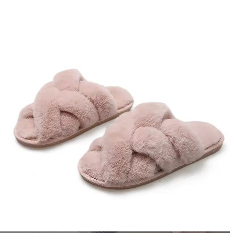 Open Toe Braided Fuzzy Slippers for Christmas Gift
