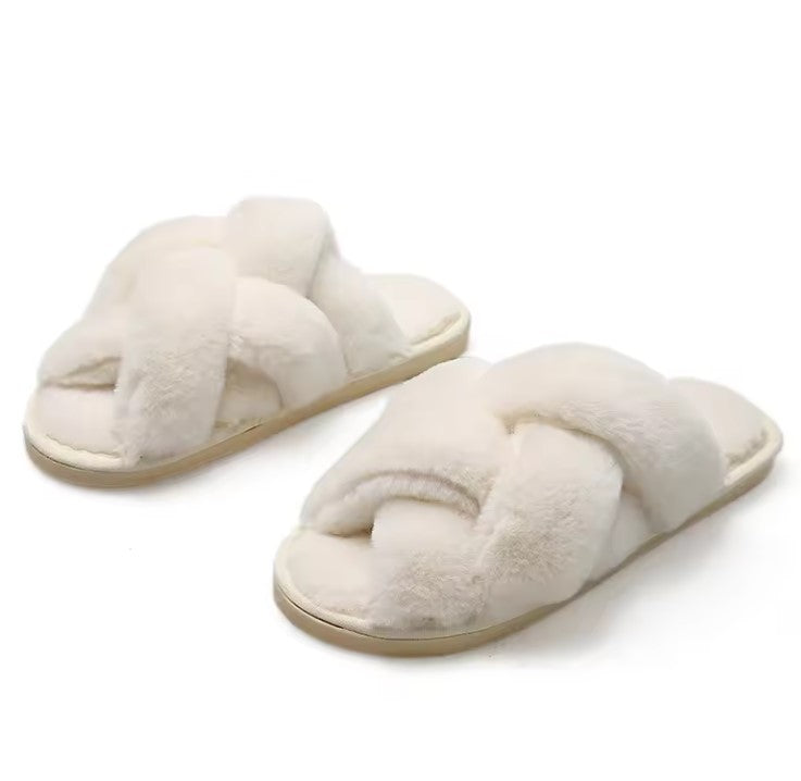 Open Toe Braided Fuzzy Slippers for Christmas Gift