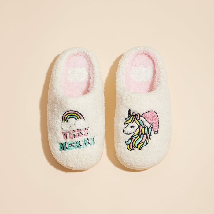 Very Merry Christmas Unicorn Home Slippers - Kids for Christmas Gift