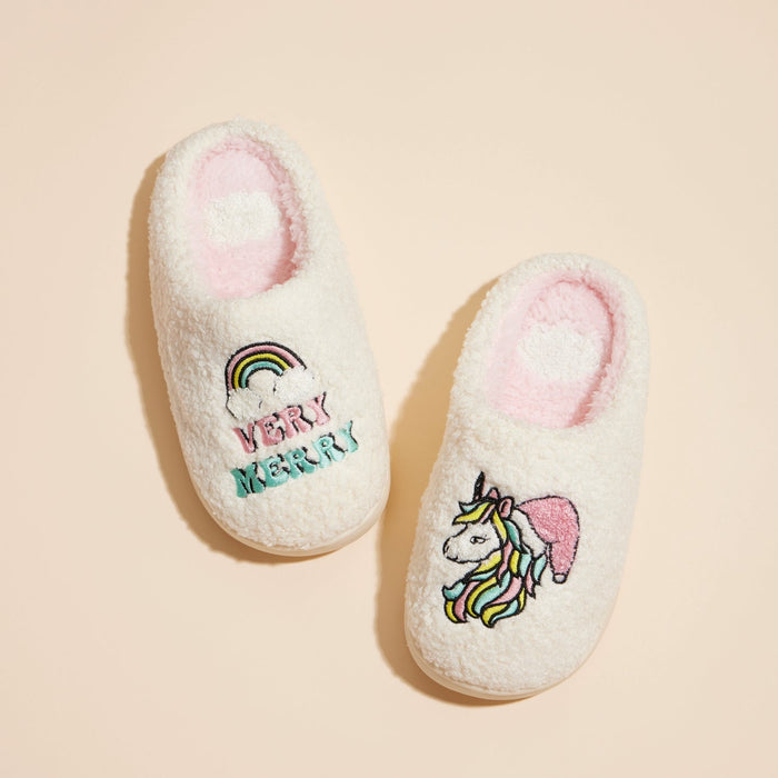 Very Merry Christmas Unicorn Home Slippers - Kids for Christmas Gift