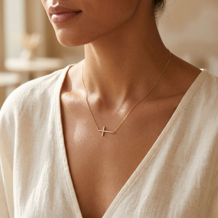 18K Gold Dipped Pavé Cross Necklace