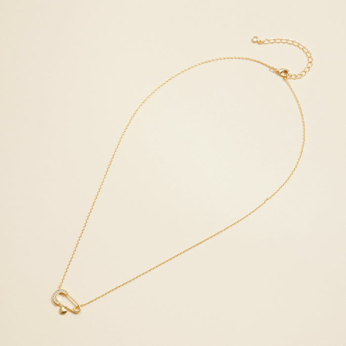 Safety Pin Charm Gold Dip Short Necklace
