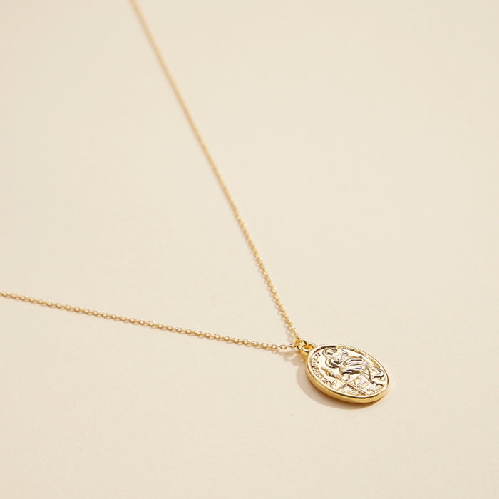 Oval Coin Charm Gold Dip Short Necklace