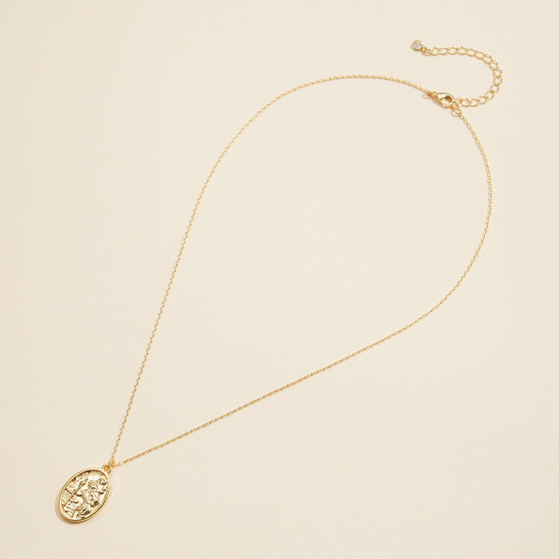 Oval Coin Charm Gold Dip Short Necklace