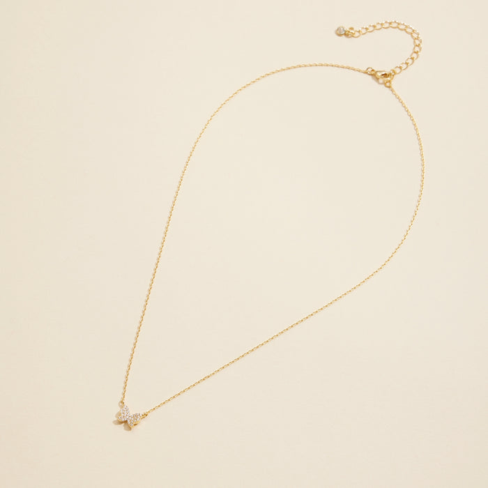 Butterfly Charm CZ Gold Dip Short Necklace