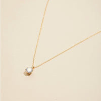Glass Stone Charm Gold Dip Short Necklace