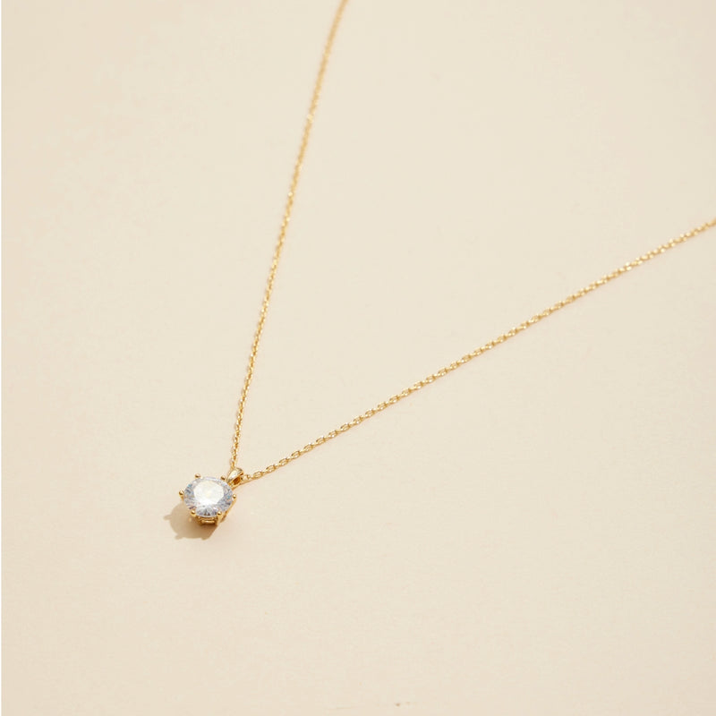 Glass Stone Charm Gold Dip Short Necklace