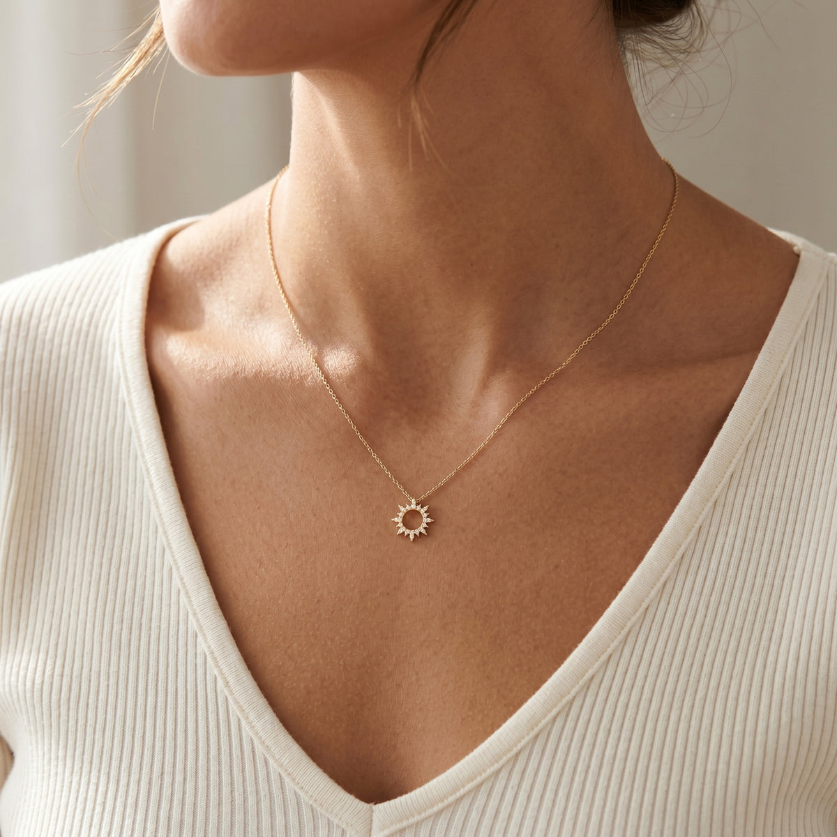 18K Gold Dipped Sun Charm Short Necklace