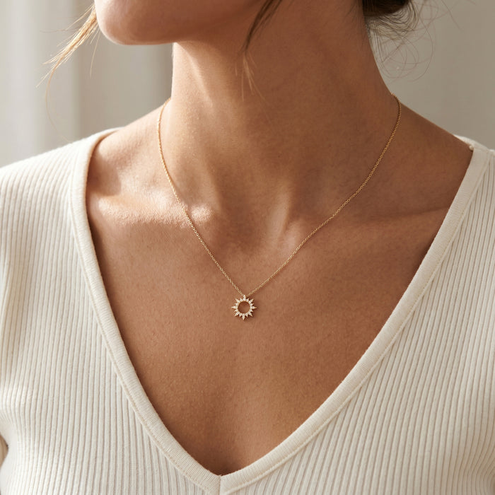18K Gold Dipped Sun Charm Short Necklace