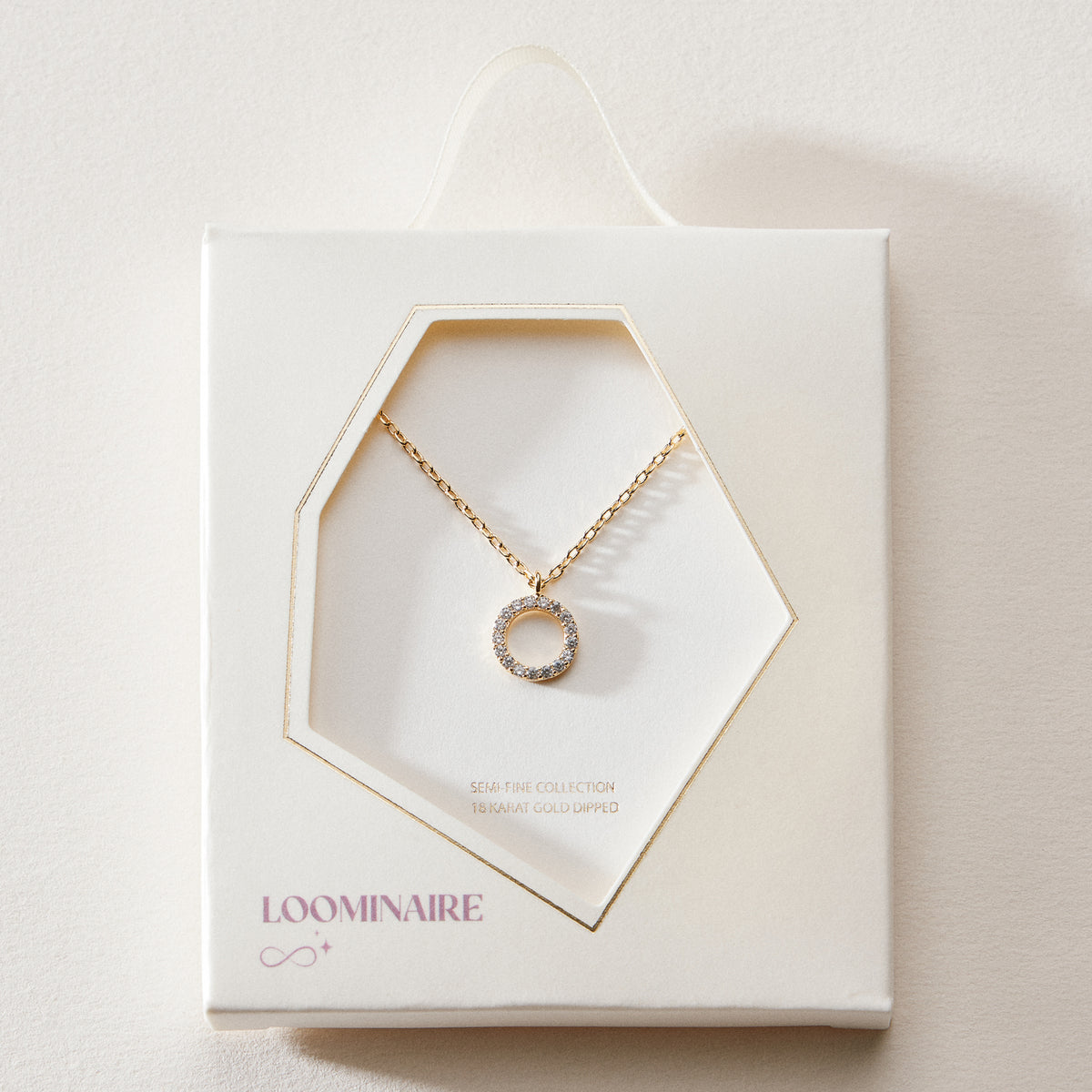 18K Gold-Dipped Rhinestone Circle Charm Necklace