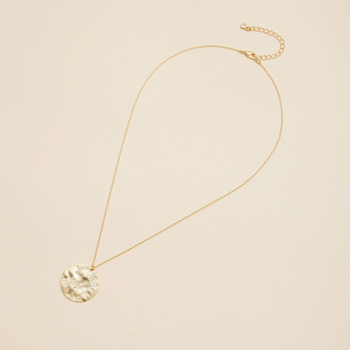 Hammered Round Charm Gold Dip Short Necklace
