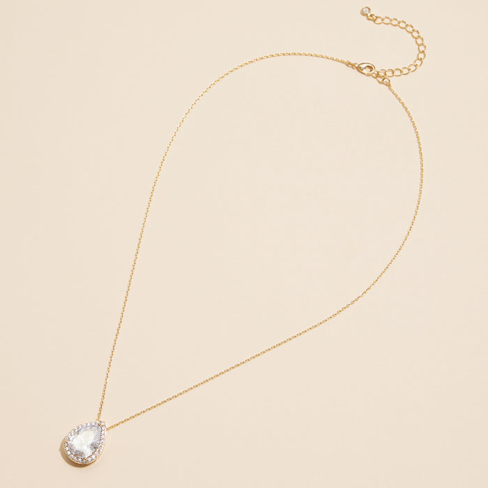 18K Teardrop Pave Pendant Necklace