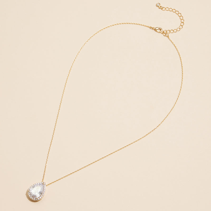 18K Teardrop Pave Pendant Necklace
