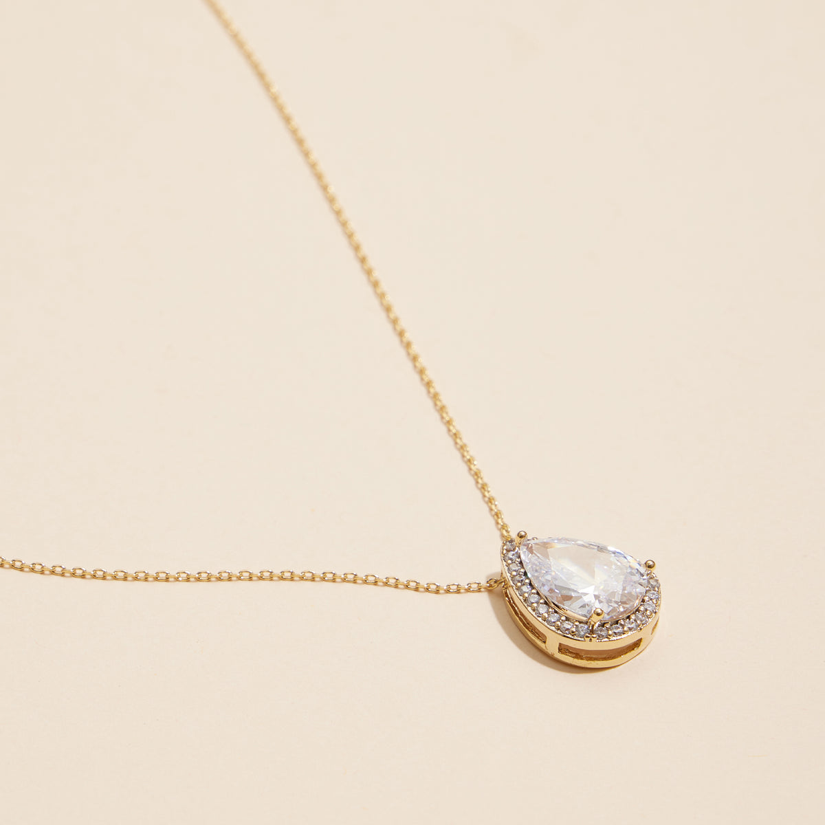 18K Teardrop Pave Pendant Necklace