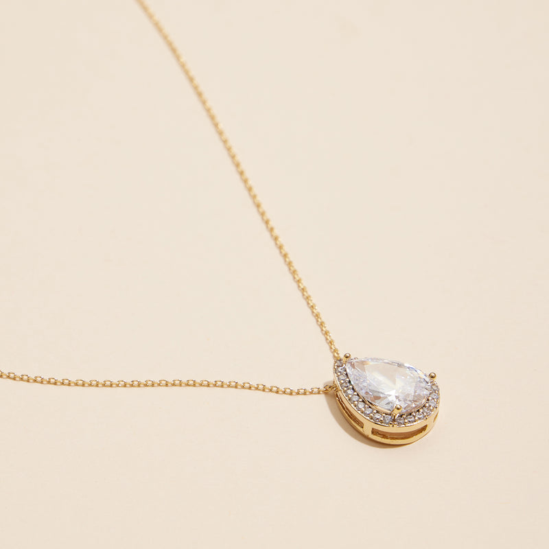 18K Teardrop Pave Pendant Necklace