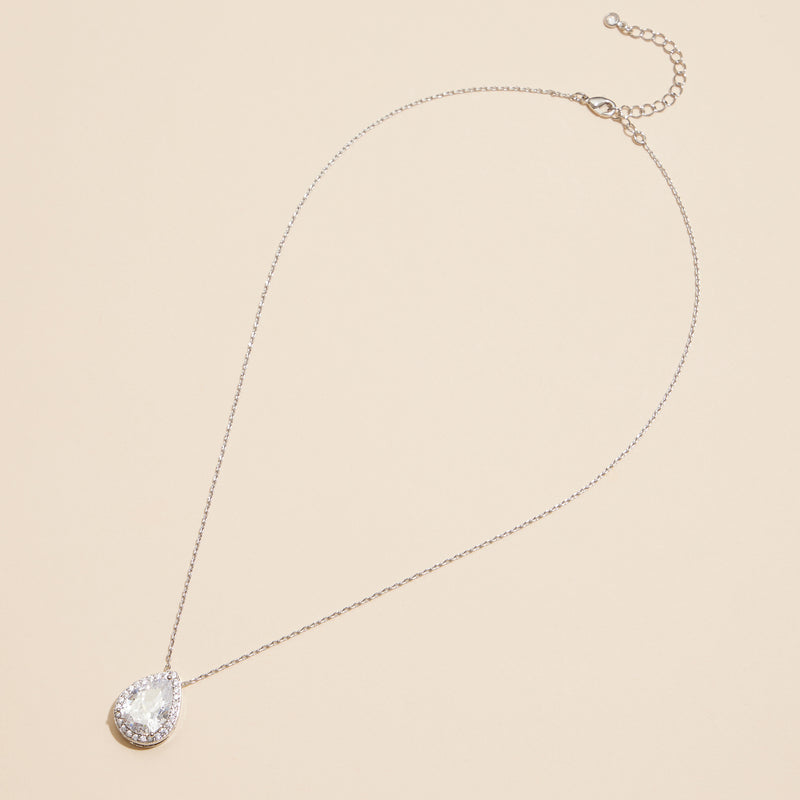 18K Teardrop Pave Pendant Necklace