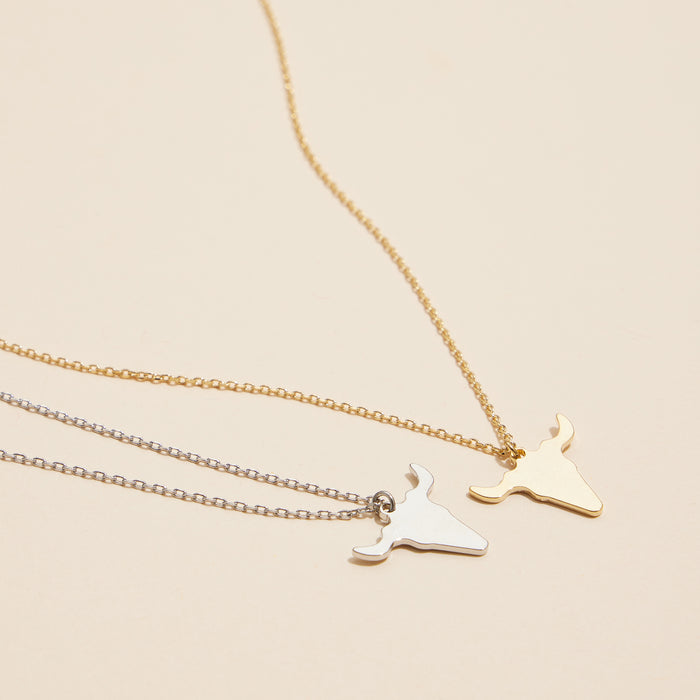 18mm Bull Head Pendant 18k Gold Dip Necklace