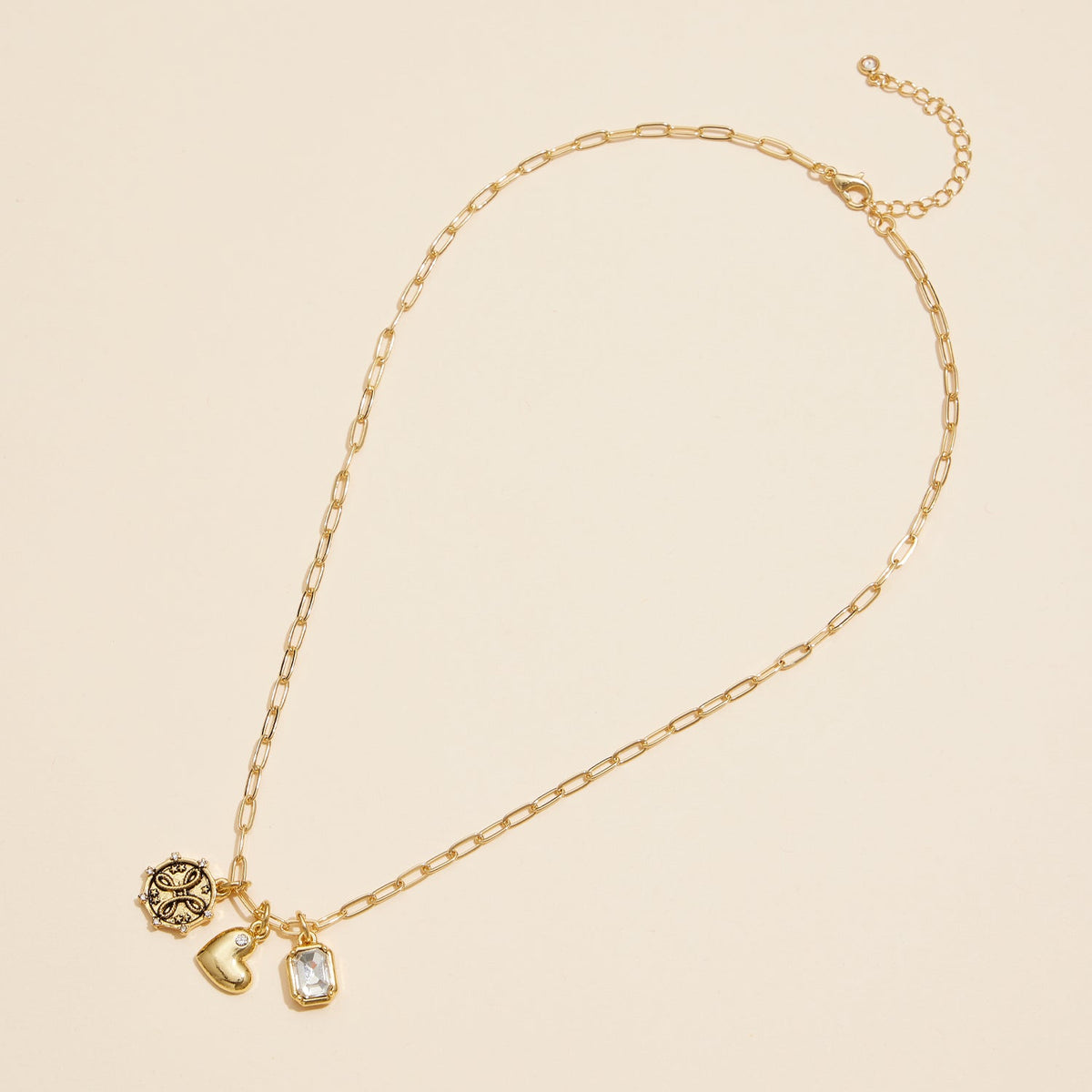 Gold Dipped Heart Charm Necklace with Gemstone Pendant