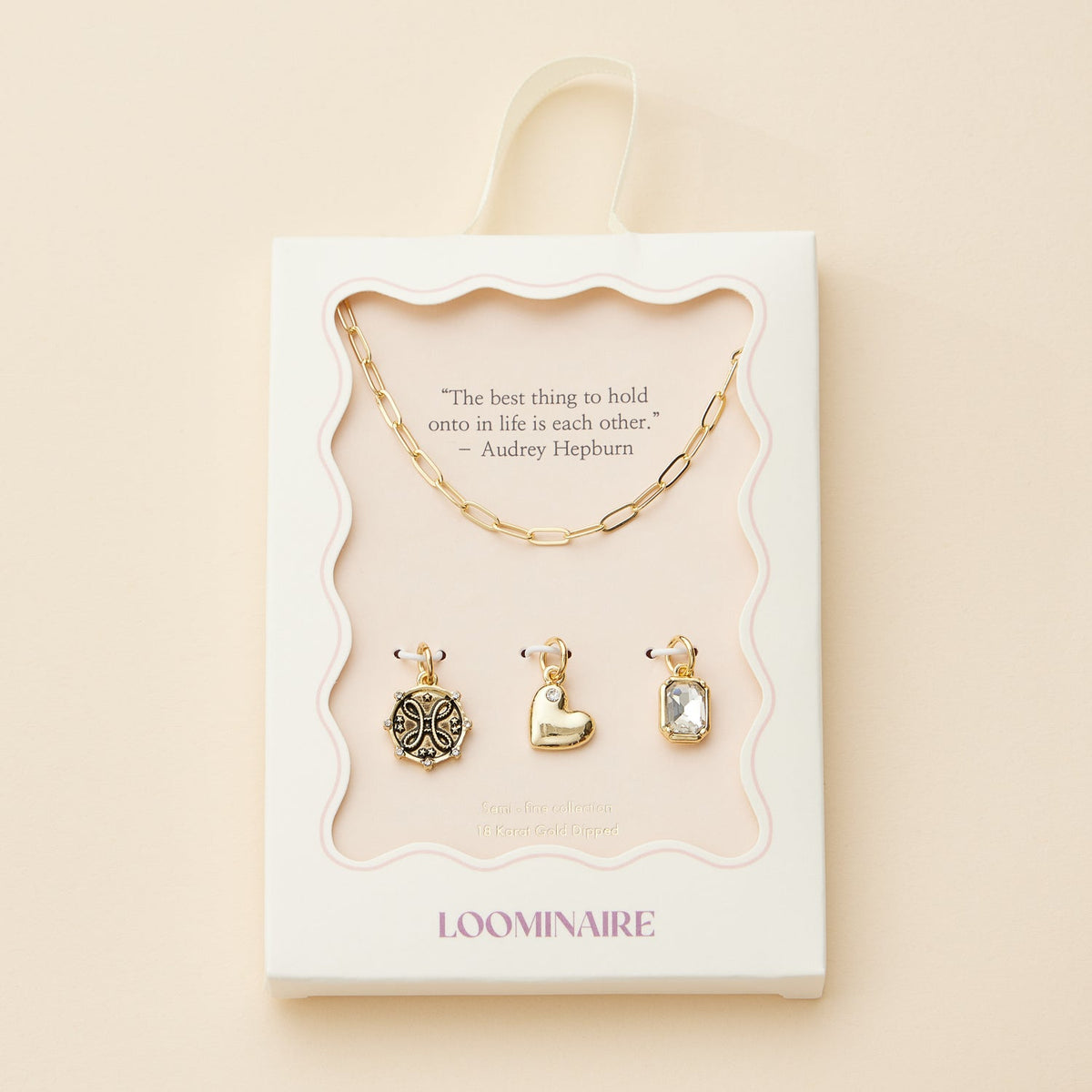 Gold Dipped Heart Charm Necklace with Gemstone Pendant