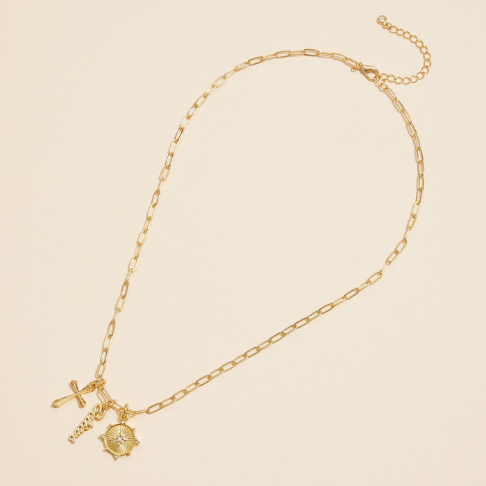 Cross, Believe, and Compass Gold Dipped 18K Charms Necklace
