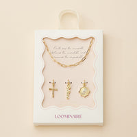 Cross, Believe, and Compass Gold Dipped 18K Charms Necklace