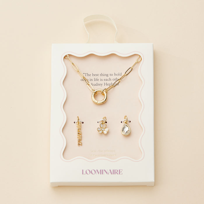 "Mama" Gold Dipped 18k Teardrop and Flower Charm Necklace