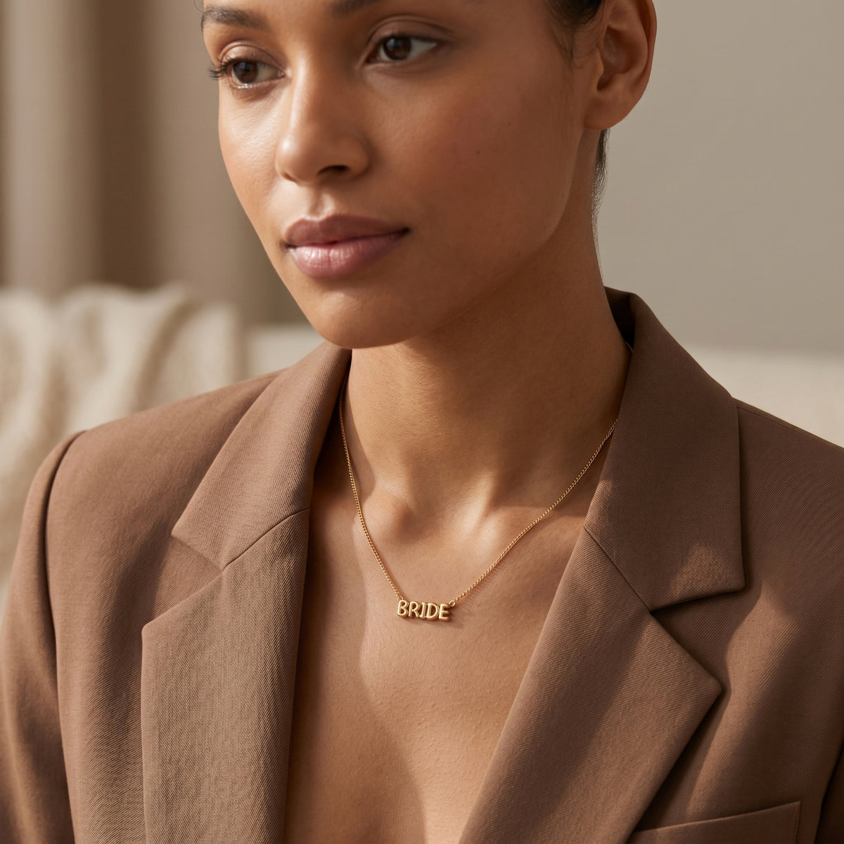 18K Gold Dipped BRIDE Charm Necklace