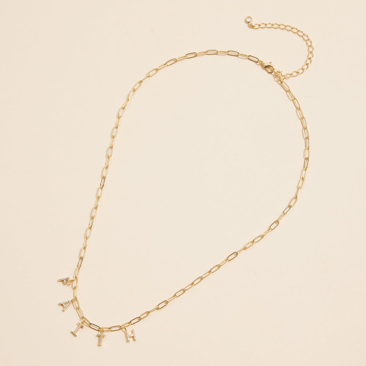 Sparkling "Faith" Cubic Zirconia 18K Gold Charm Necklace