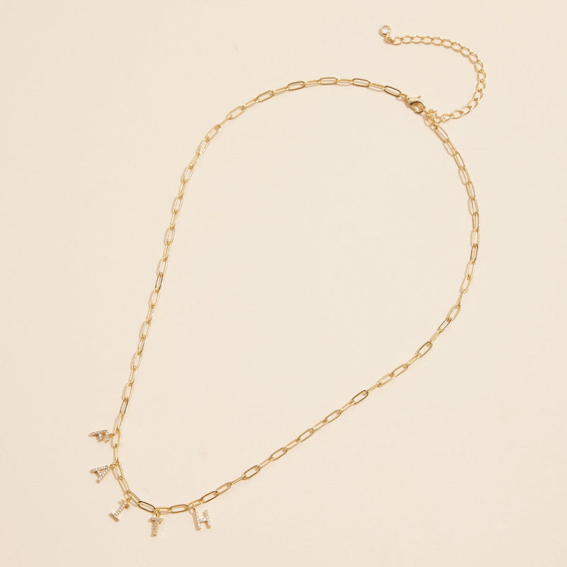 Sparkling "Faith" Cubic Zirconia 18K Gold Charm Necklace