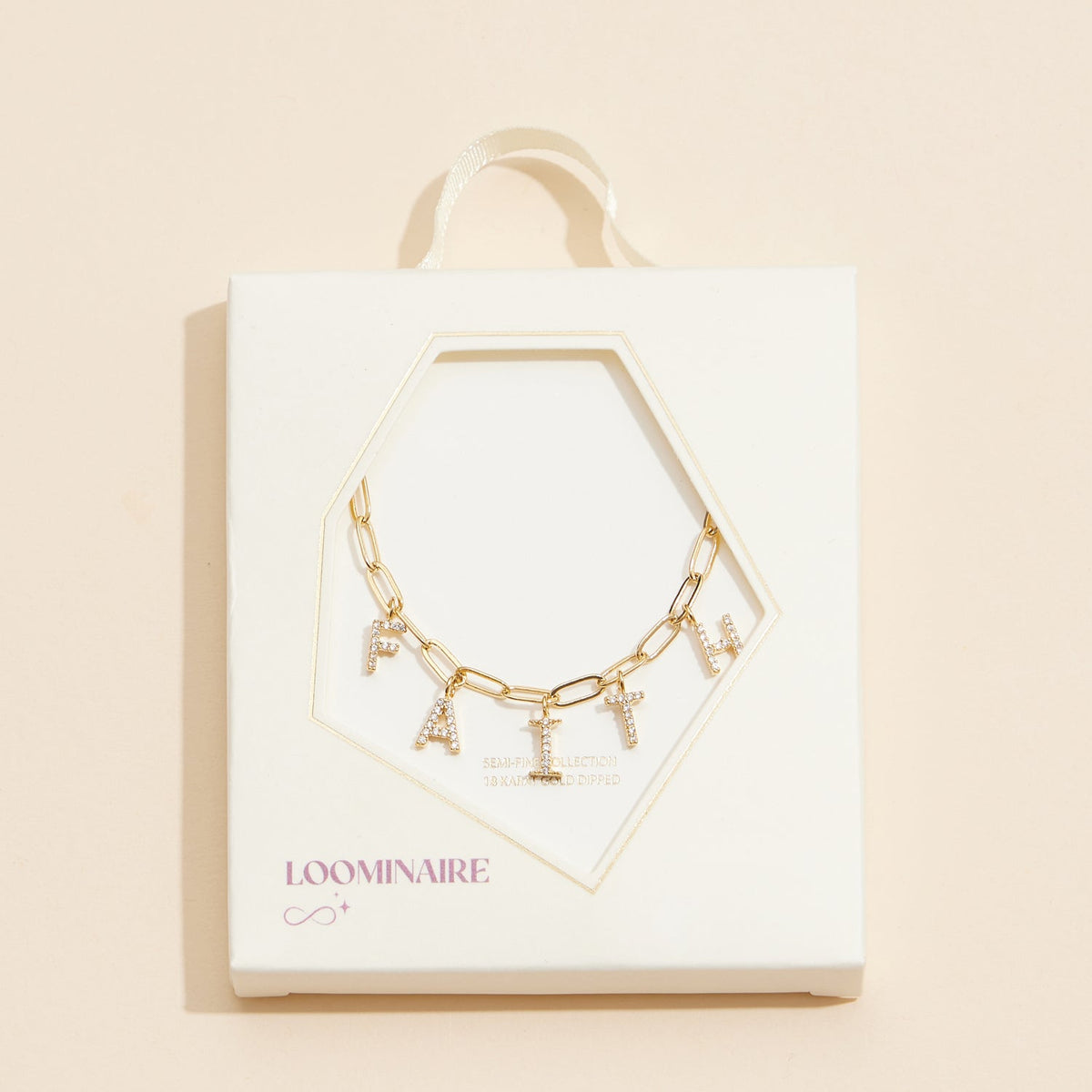 Sparkling "Faith" Cubic Zirconia 18K Gold Charm Necklace