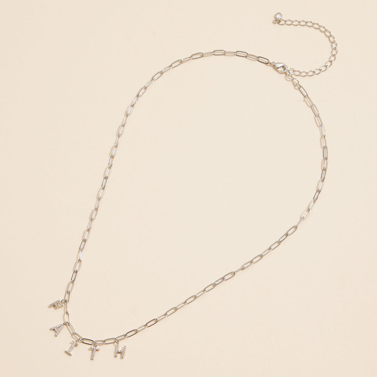 Sparkling "Faith" Cubic Zirconia 18K Gold Charm Necklace