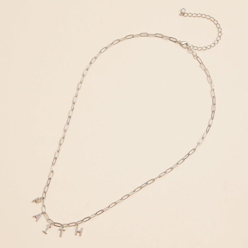 Sparkling "Faith" Cubic Zirconia 18K Gold Charm Necklace
