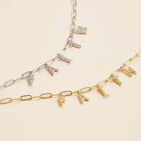 Sparkling "Faith" Cubic Zirconia 18K Gold Charm Necklace
