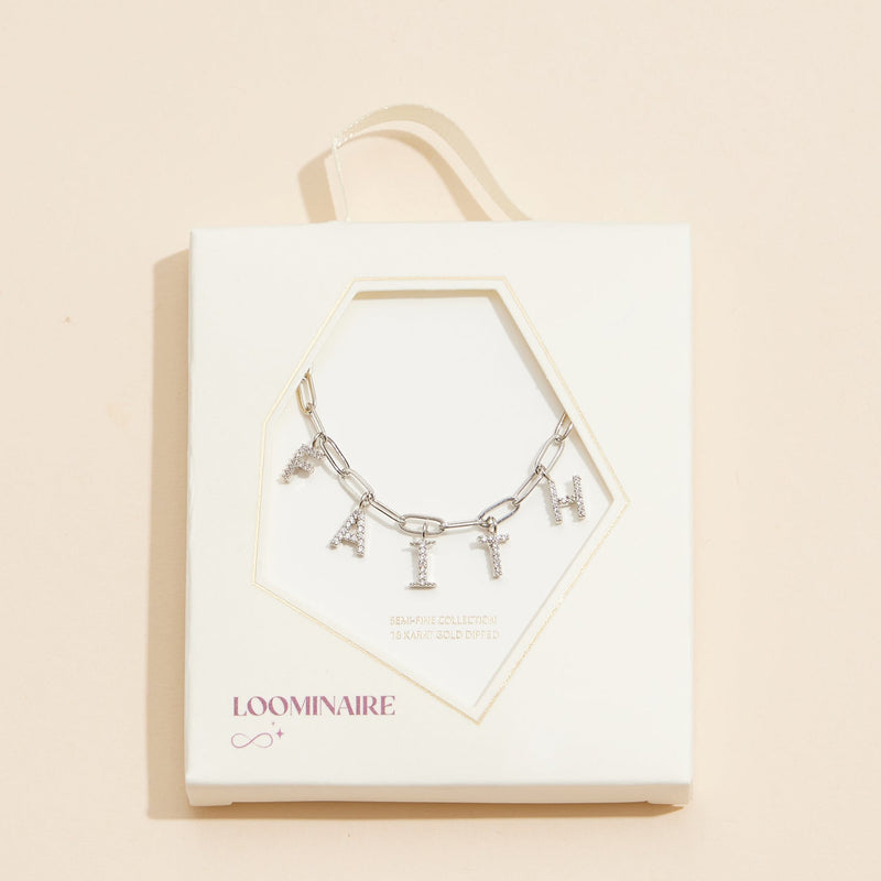Sparkling "Faith" Cubic Zirconia 18K Gold Charm Necklace